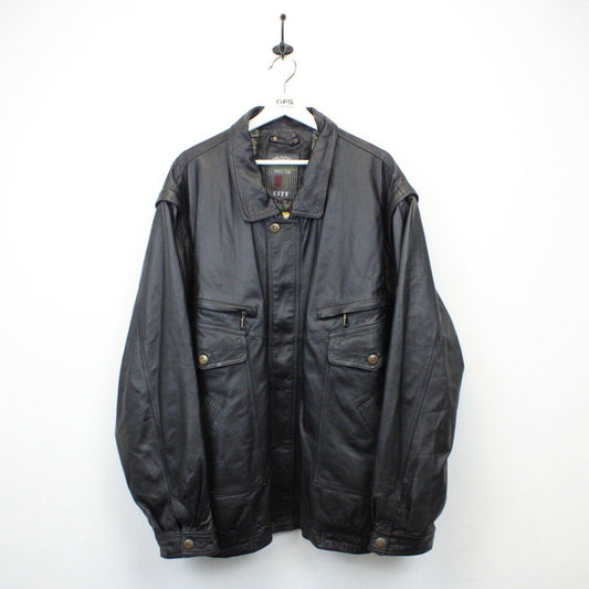 90s Leather Biker Jacket Black | XXL