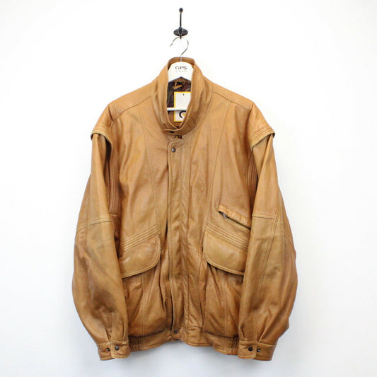 90s Leather Aviator Jacket Tan | XL
