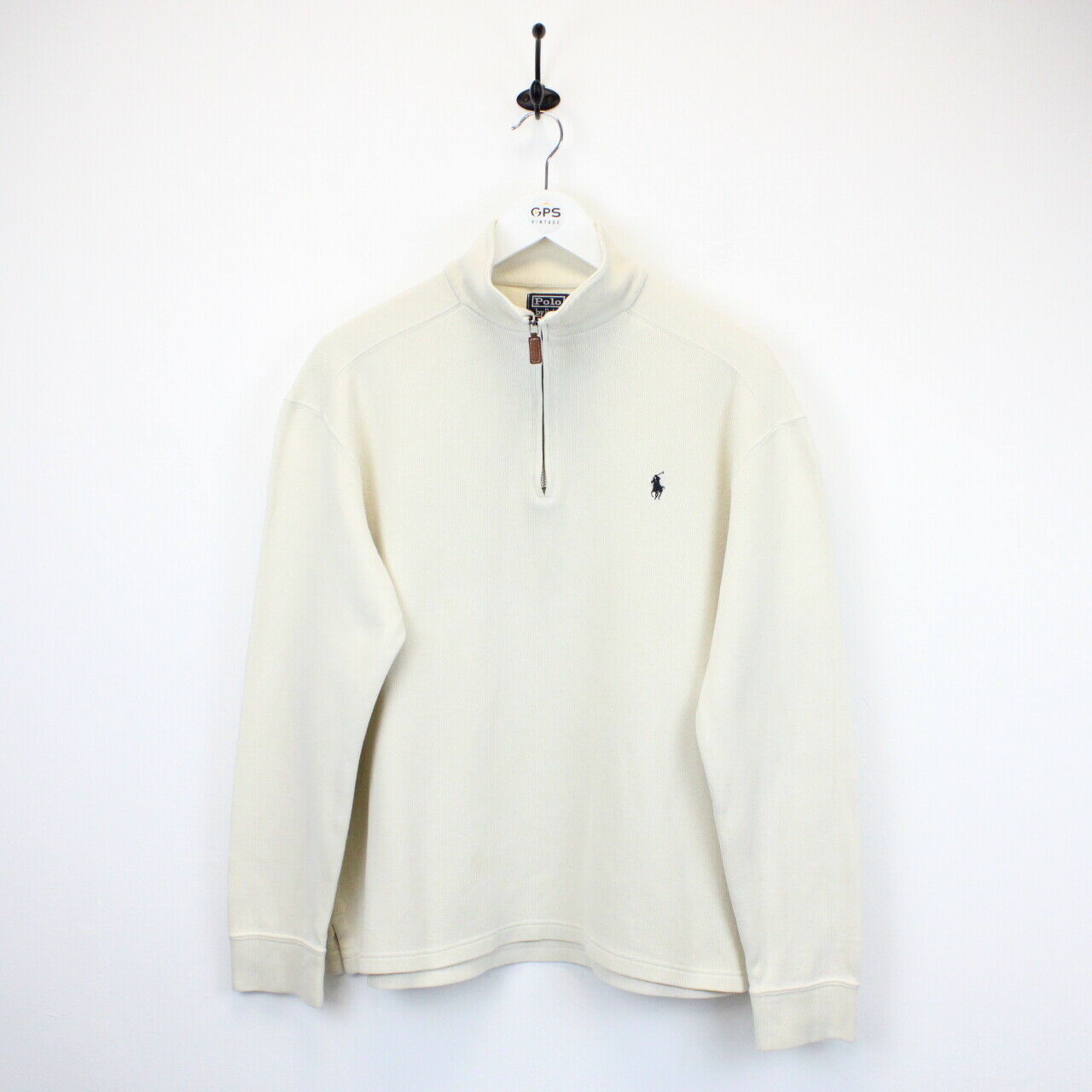 RALPH LAUREN 1 4 Zip Sweatshirt Beige Medium GPS Vintage