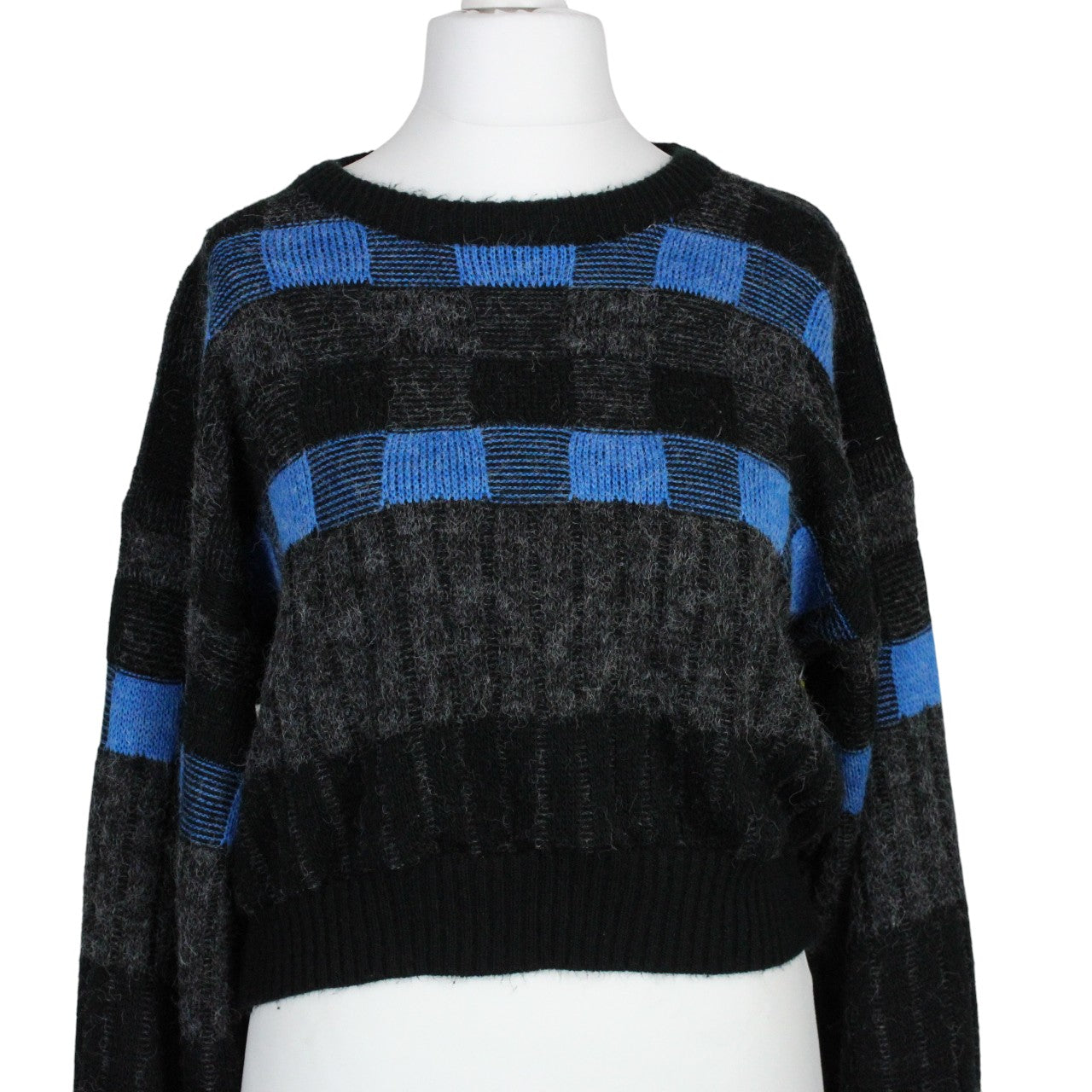 Womens Reworked Crop Knit Jumper Blue | Medium