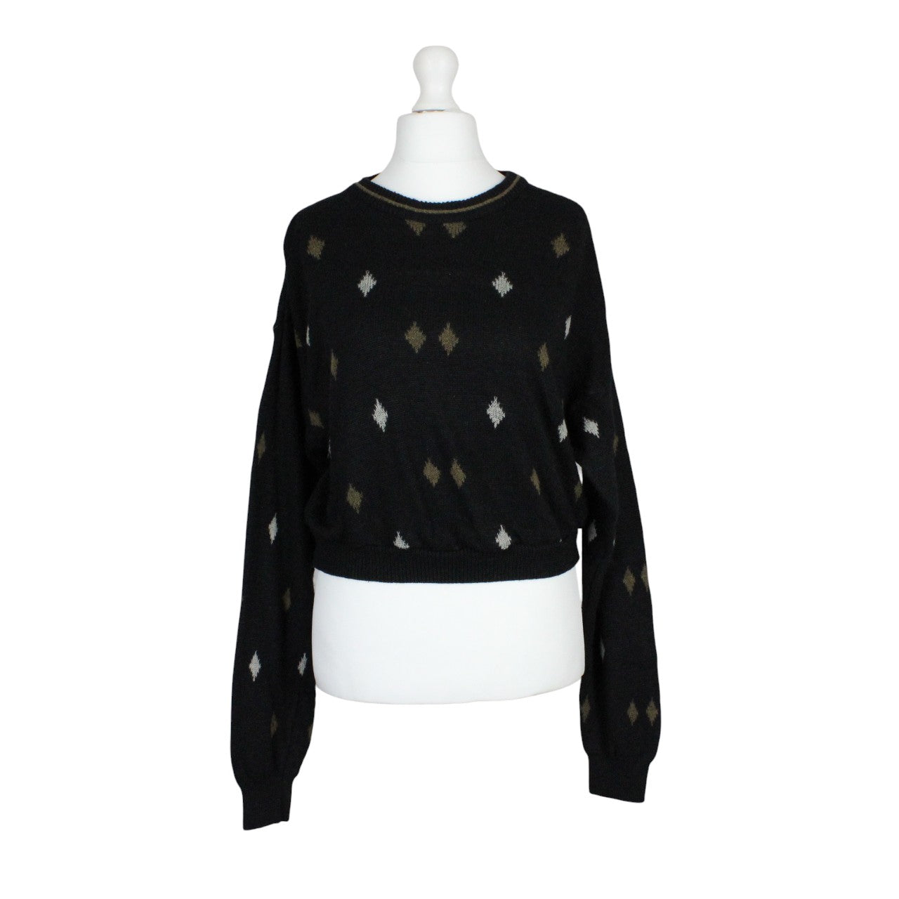 Womens Reworked Crop Knit Jumper Black | Medium