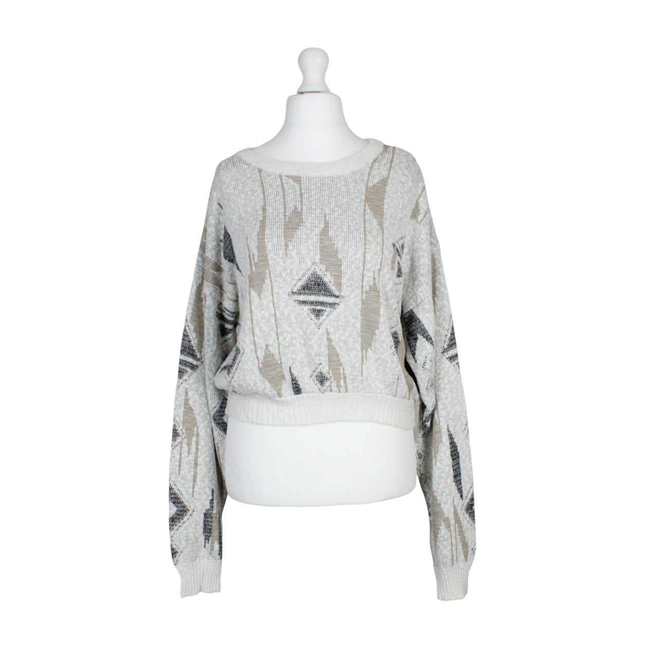 Womens Reworked Crop Knit Jumper Cream | Large