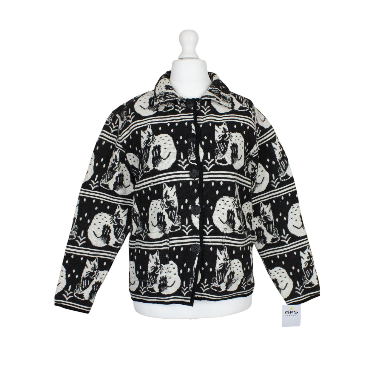 Womens Reworked Tapestry Jacket Black & White | Small