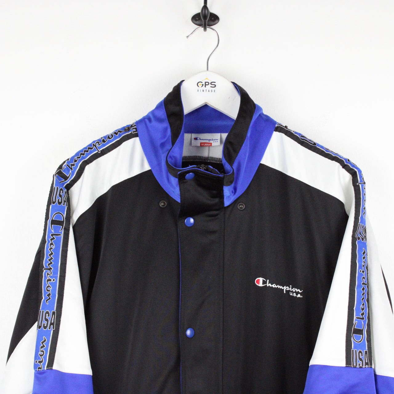 Vintage 90s CHAMPION USA Track Top Black | XL