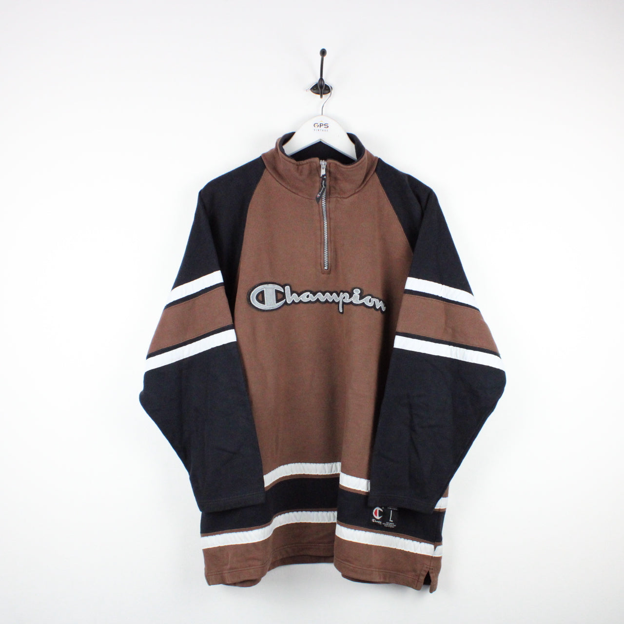 Vintage CHAMPION 1/4 Zip Sweatshirt Brown | XL