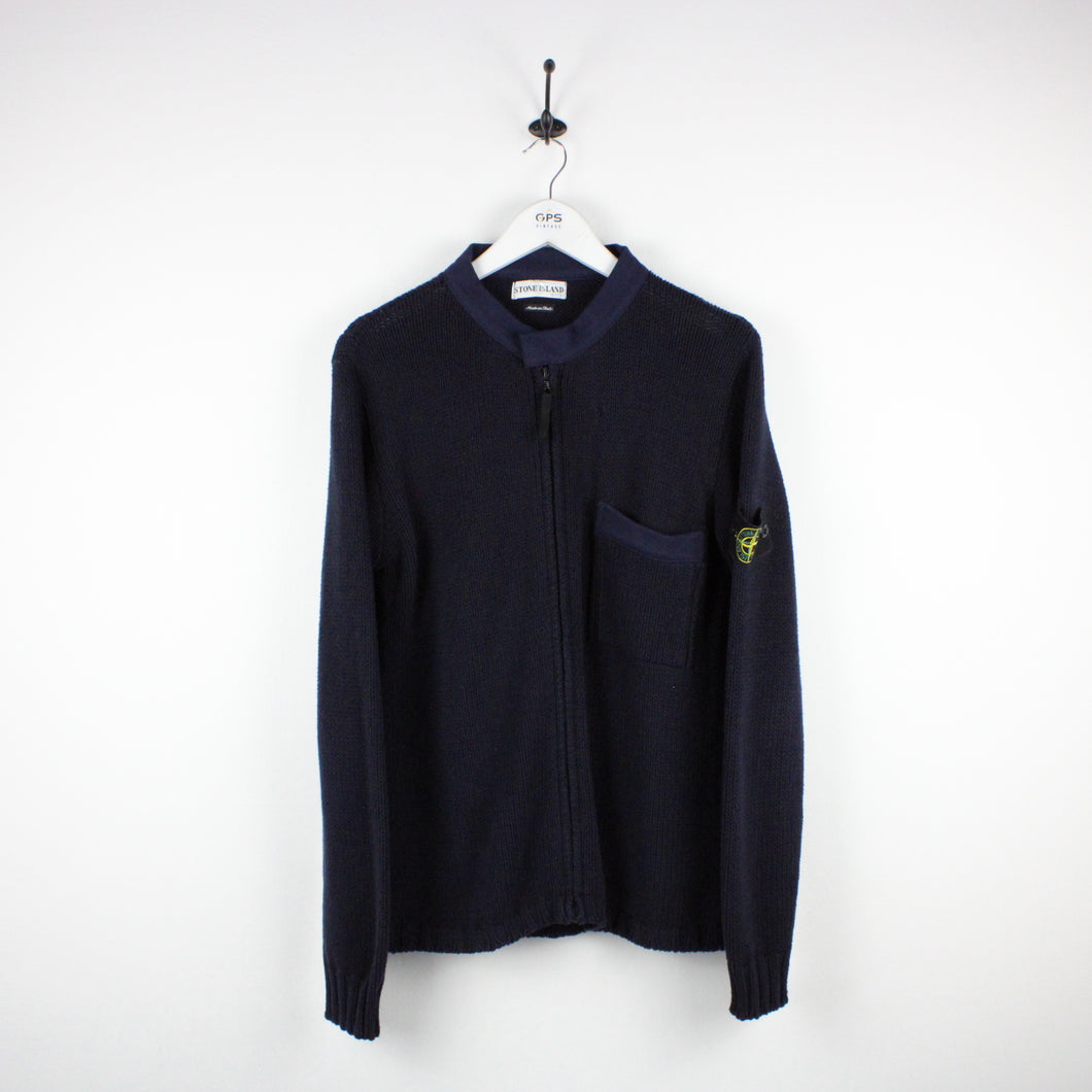 STONE ISLAND Zip Knit Sweatshirt Navy Blue | Medium
