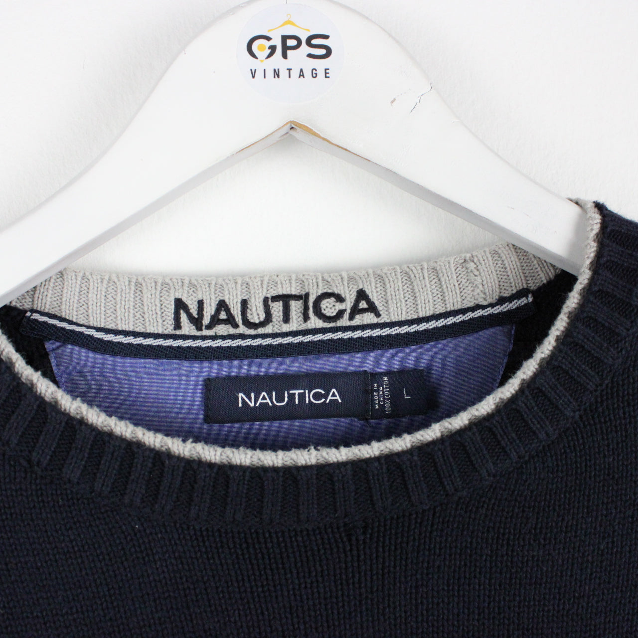 NAUTICA Knit Sweatshirt Navy Blue | Large
