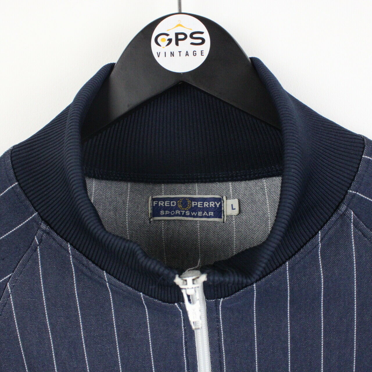 Mens FRED PERRY 90s Track Top Navy Blue | Large