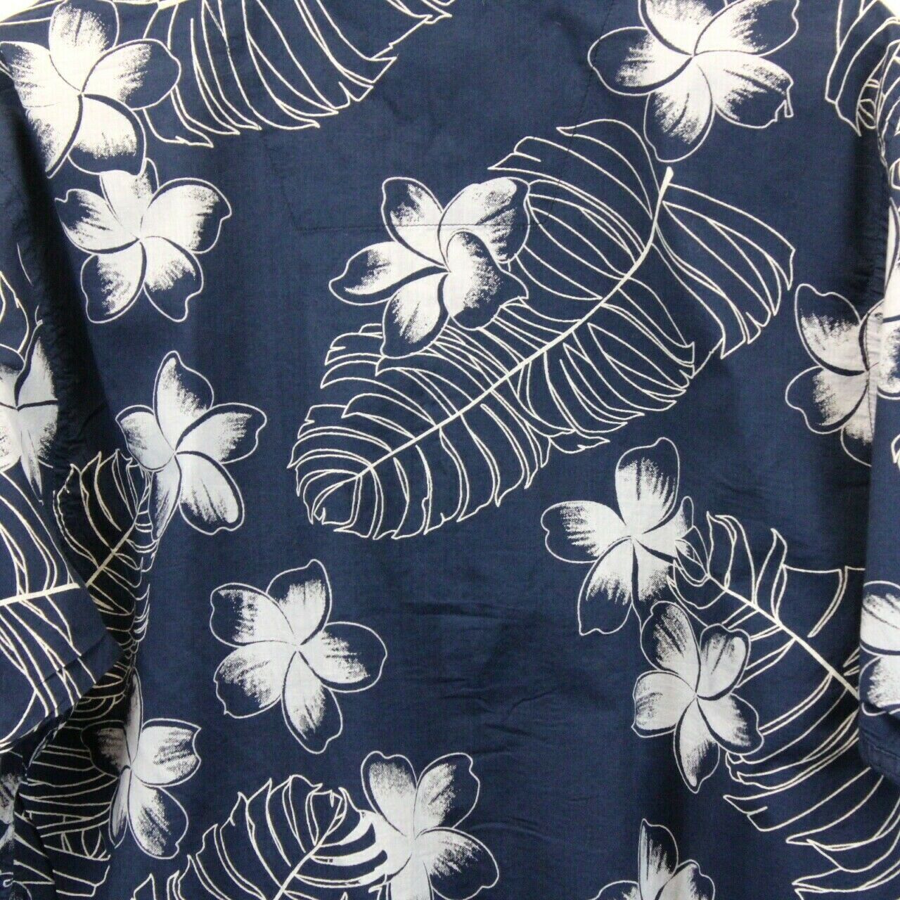 90s Hawaiian Shirt Navy Blue | Large