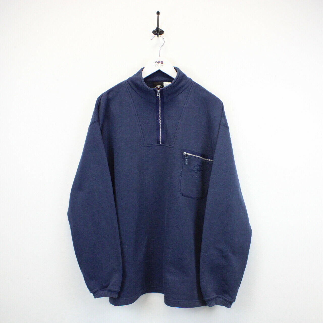 NIKE AIR 90s 1/4 Zip Sweatshirt Navy Blue | Large
