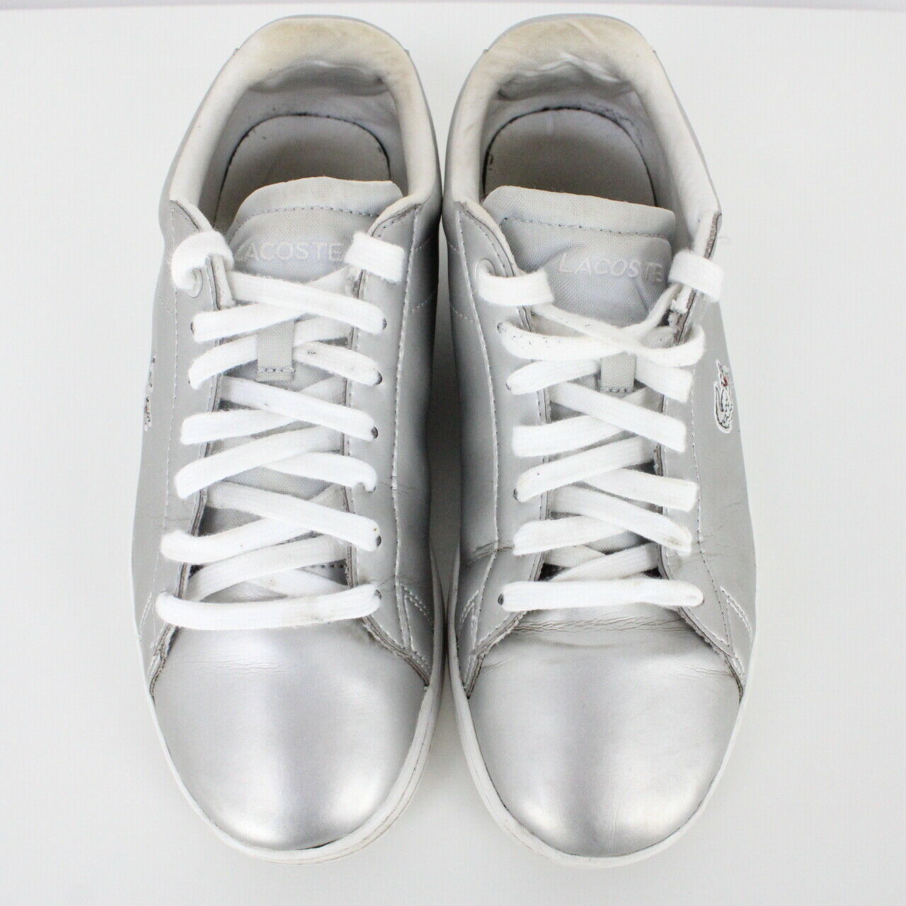 Womens LACOSTE Carnaby Evo Trainers Silver | UK 6