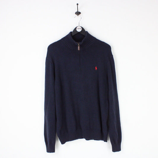 Mens RALPH LAUREN 1/4 Zip Knit Sweatshirt Navy Blue | XL