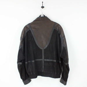 Mens 80s Leather Biker Jacket Brown | Large