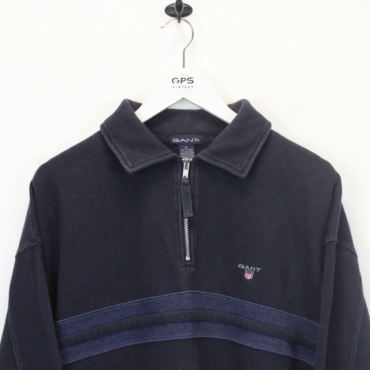 GANT 00s 1/4 Zip Knit Sweatshirt Navy Blue | XL