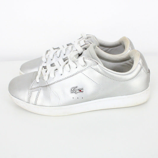 Womens LACOSTE Carnaby Evo Trainers Silver | UK 6