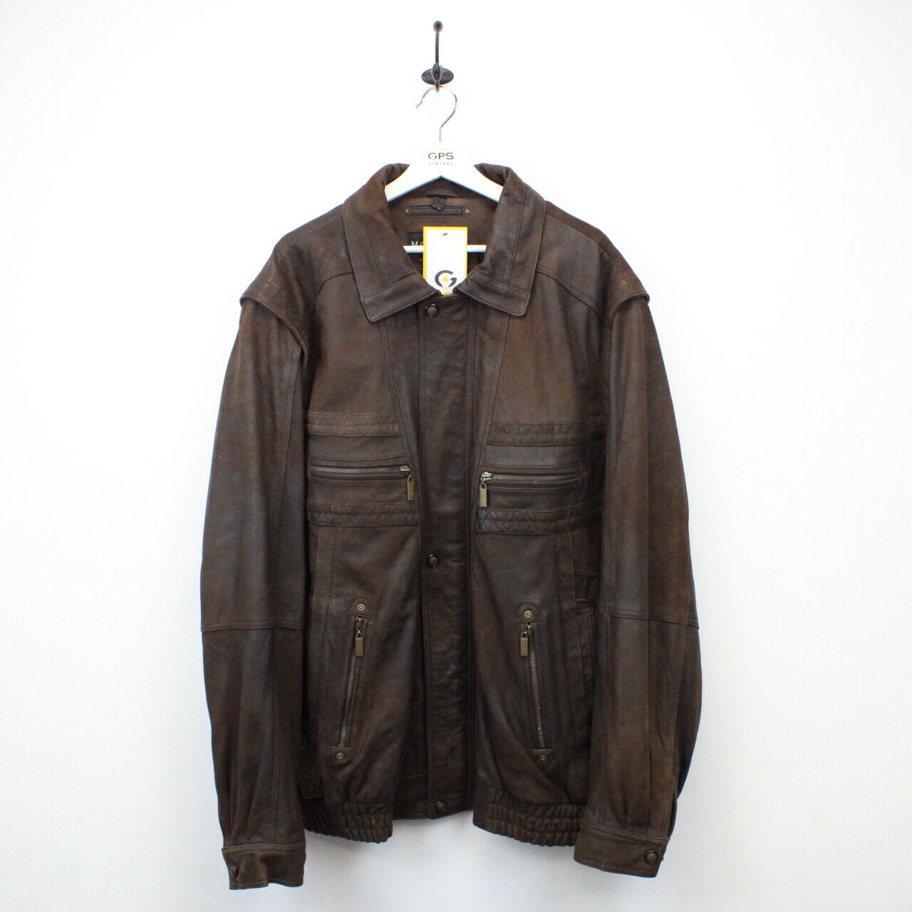 90s Leather Biker Jacket Brown | XXL