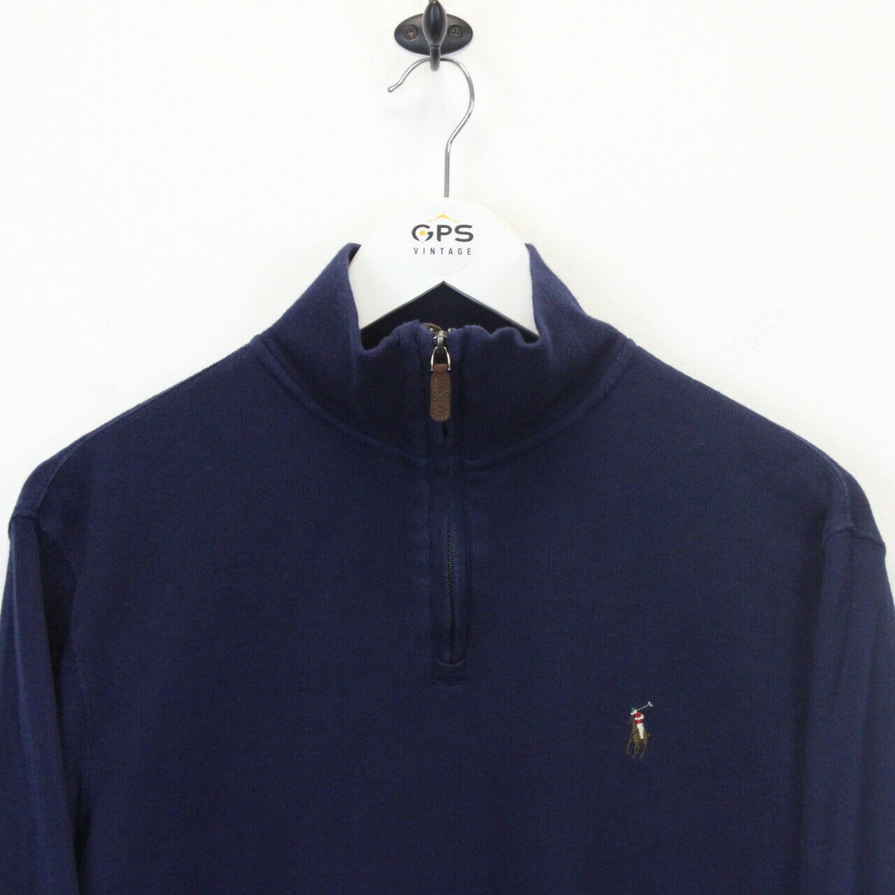 RALPH LAUREN 1/4 Zip Knit Sweatshirt Navy Blue | Small