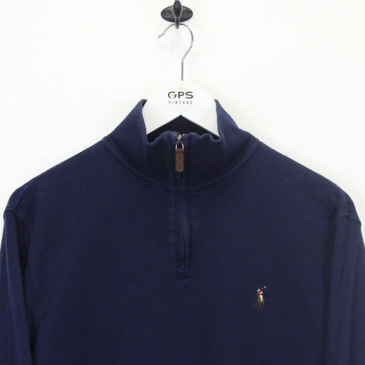RALPH LAUREN 1/4 Zip Knit Sweatshirt Navy Blue | Small