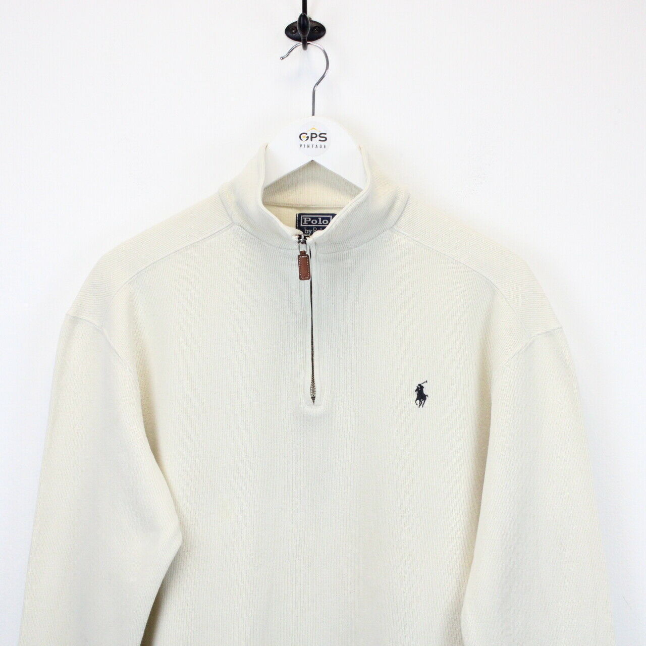 RALPH LAUREN 1/4 Zip Sweatshirt Beige | Medium