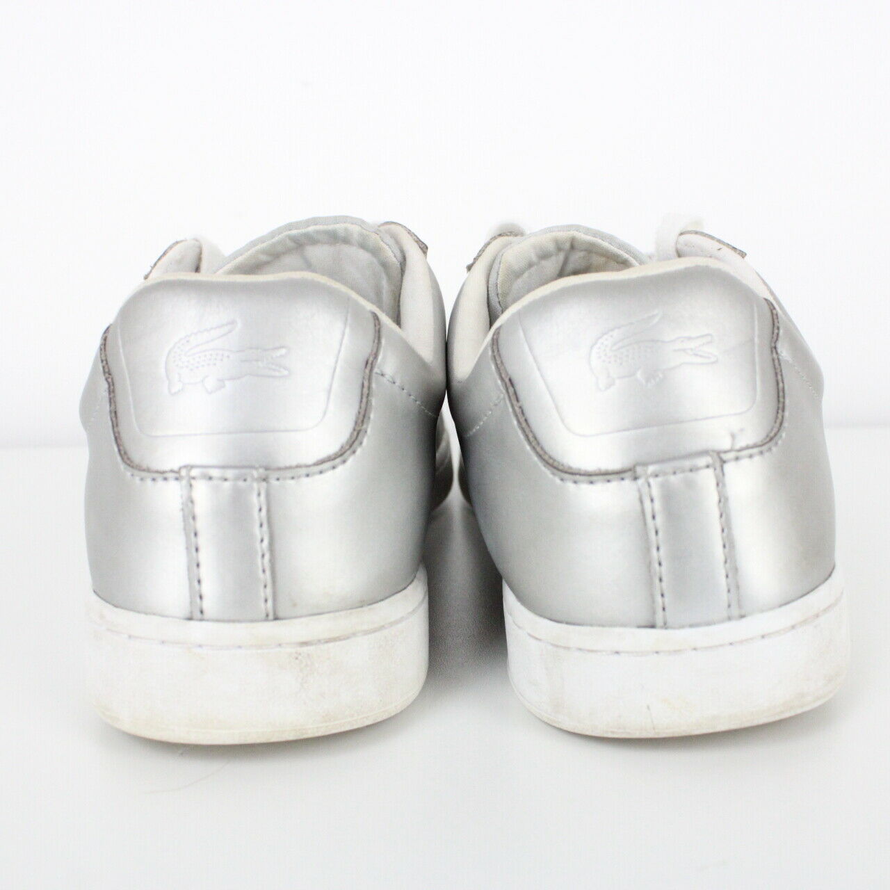 Womens LACOSTE Carnaby Evo Trainers Silver | UK 6