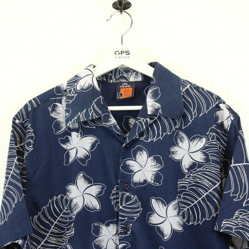 90s Hawaiian Shirt Navy Blue | Large