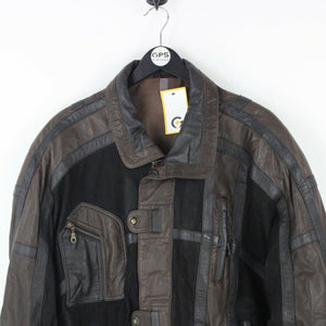 Mens 80s Leather Biker Jacket Brown | Large