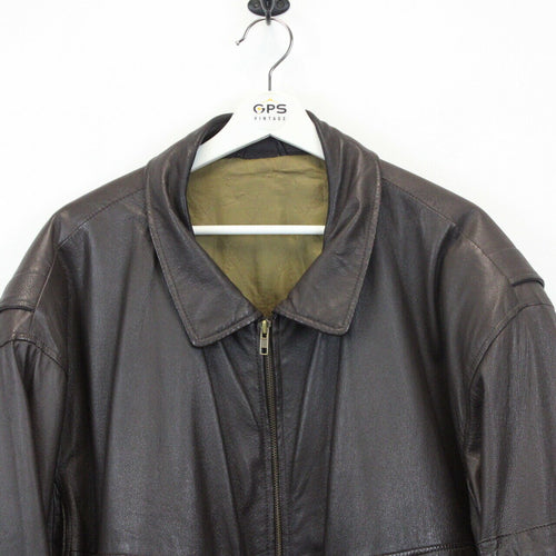 90s Leather Aviator Jacket Brown | XL