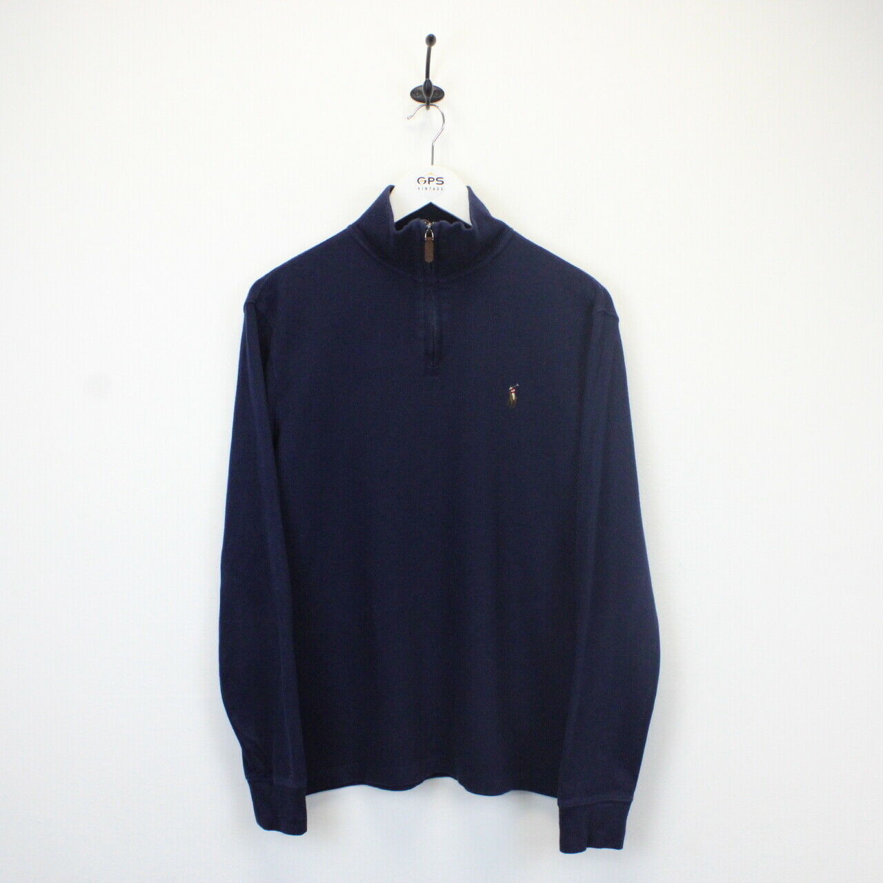 RALPH LAUREN 1/4 Zip Knit Sweatshirt Navy Blue | Small