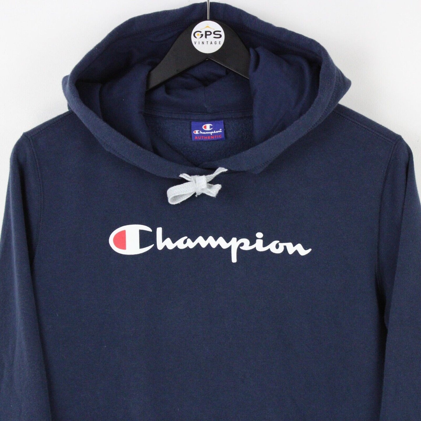 Mens CHAMPION Hoodie Navy Blue | Small