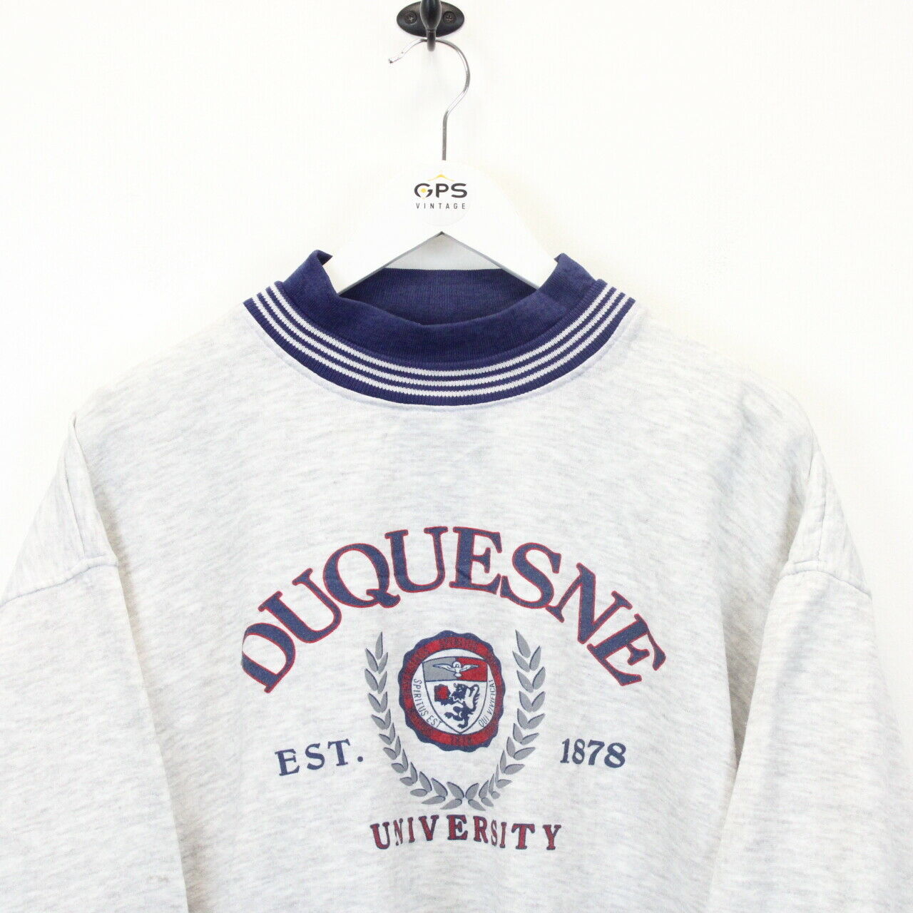 Vintage DUQUESNE UNIVERSITY 90s Sweatshirt Grey | Medium