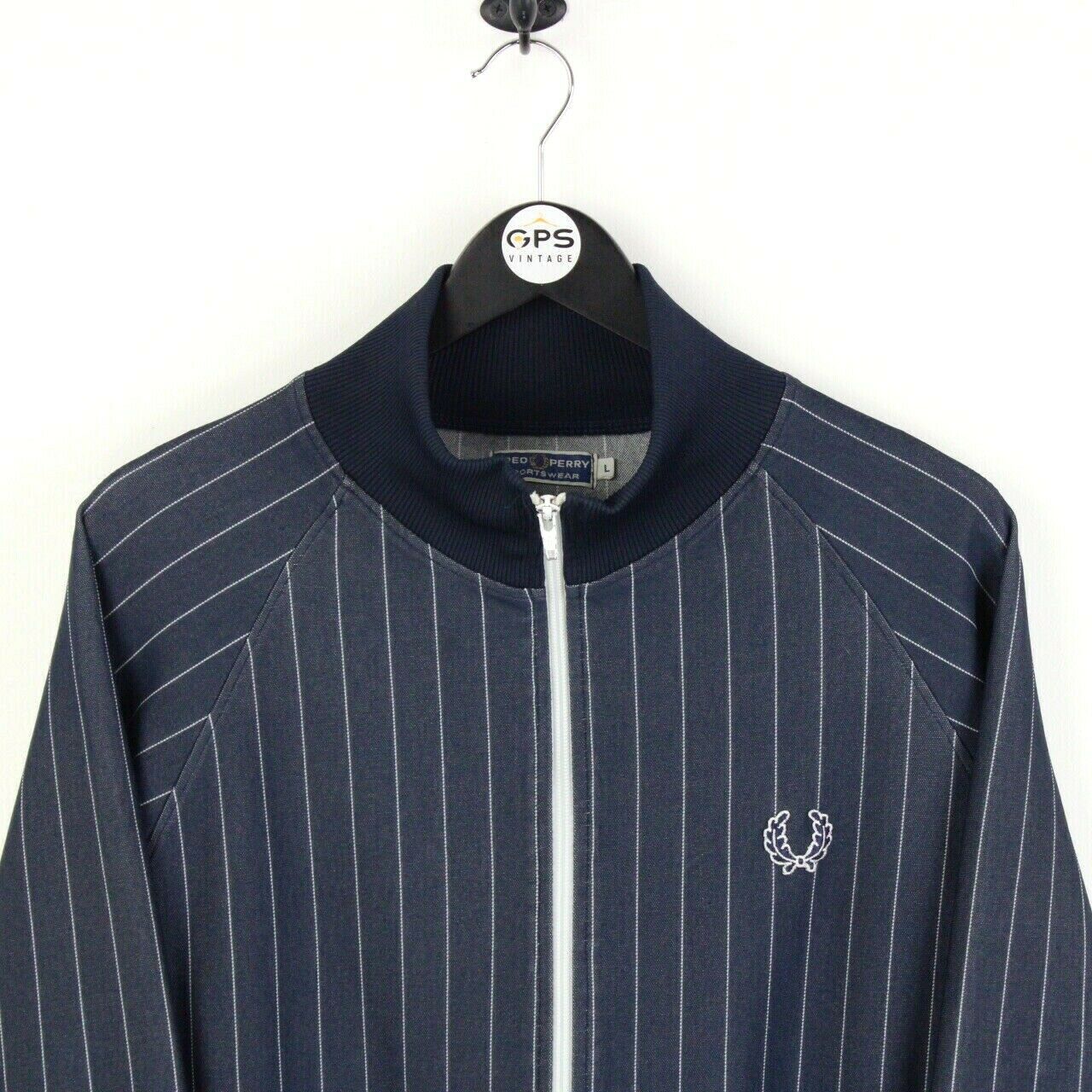 Mens FRED PERRY 90s Track Top Navy Blue | Large