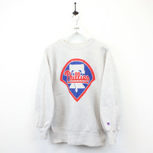MLB CHAMPION 90s Philadelphia PHILLIES Sweatshirt Grey | Large
