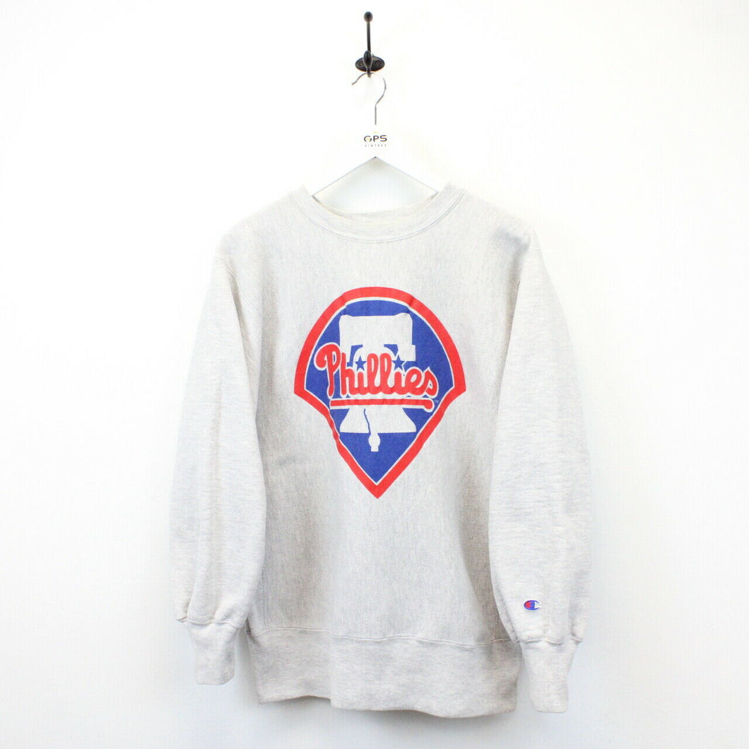 MLB CHAMPION 90s Philadelphia PHILLIES Sweatshirt Grey | Large