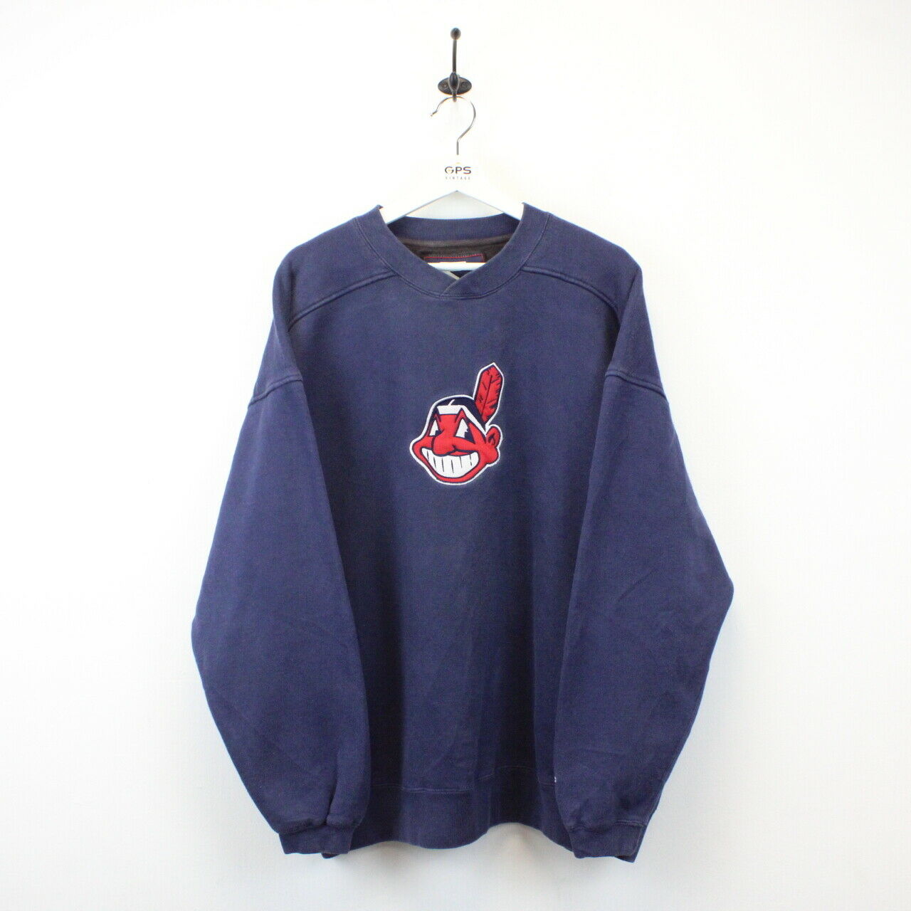 MLB STARTER 90s Cleveland INDIANS Sweatshirt Navy Blue | XL