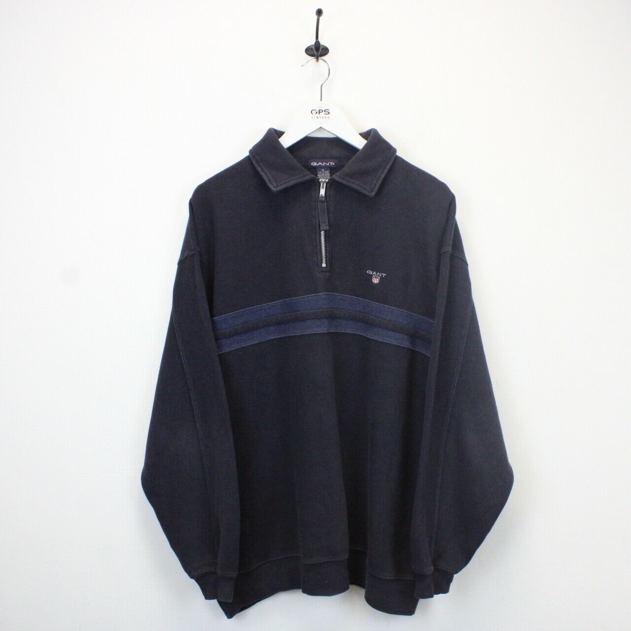 GANT 00s 1/4 Zip Knit Sweatshirt Navy Blue | XL