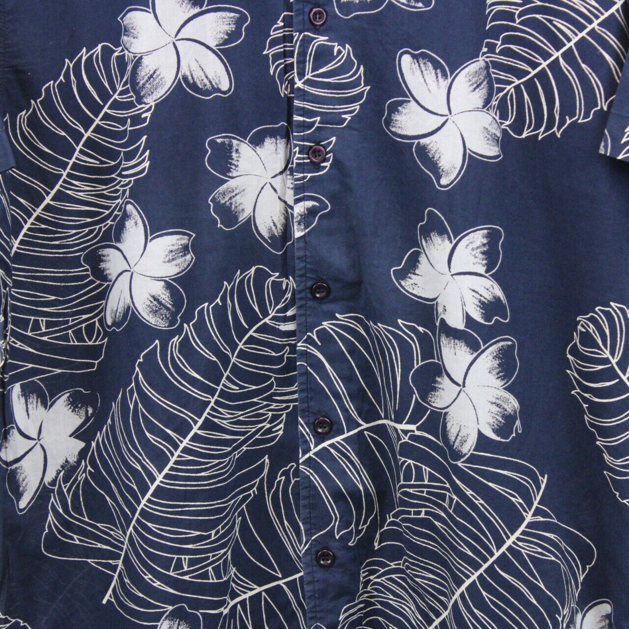 90s Hawaiian Shirt Navy Blue | Large