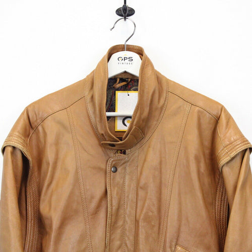 90s Leather Aviator Jacket Tan | XL