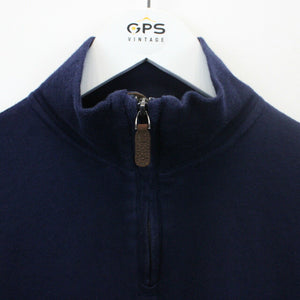 RALPH LAUREN 1/4 Zip Knit Sweatshirt Navy Blue | Small