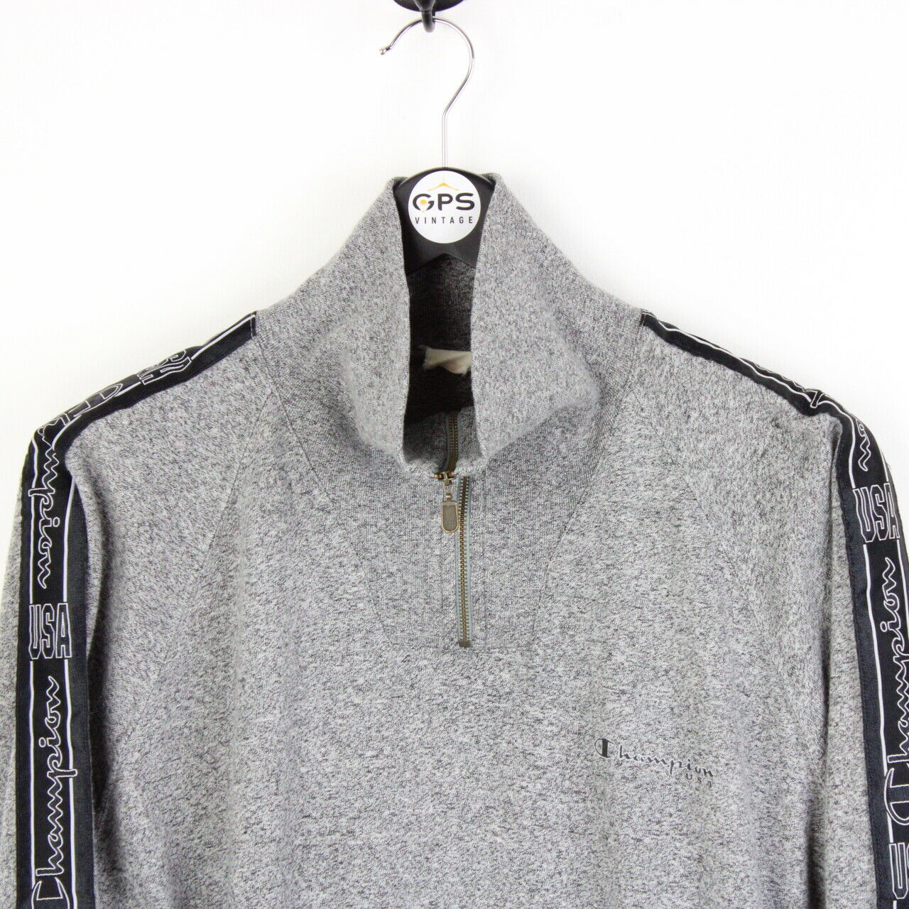 CHAMPION USA 90s 1/4 Zip Sweatshirt Grey | Small