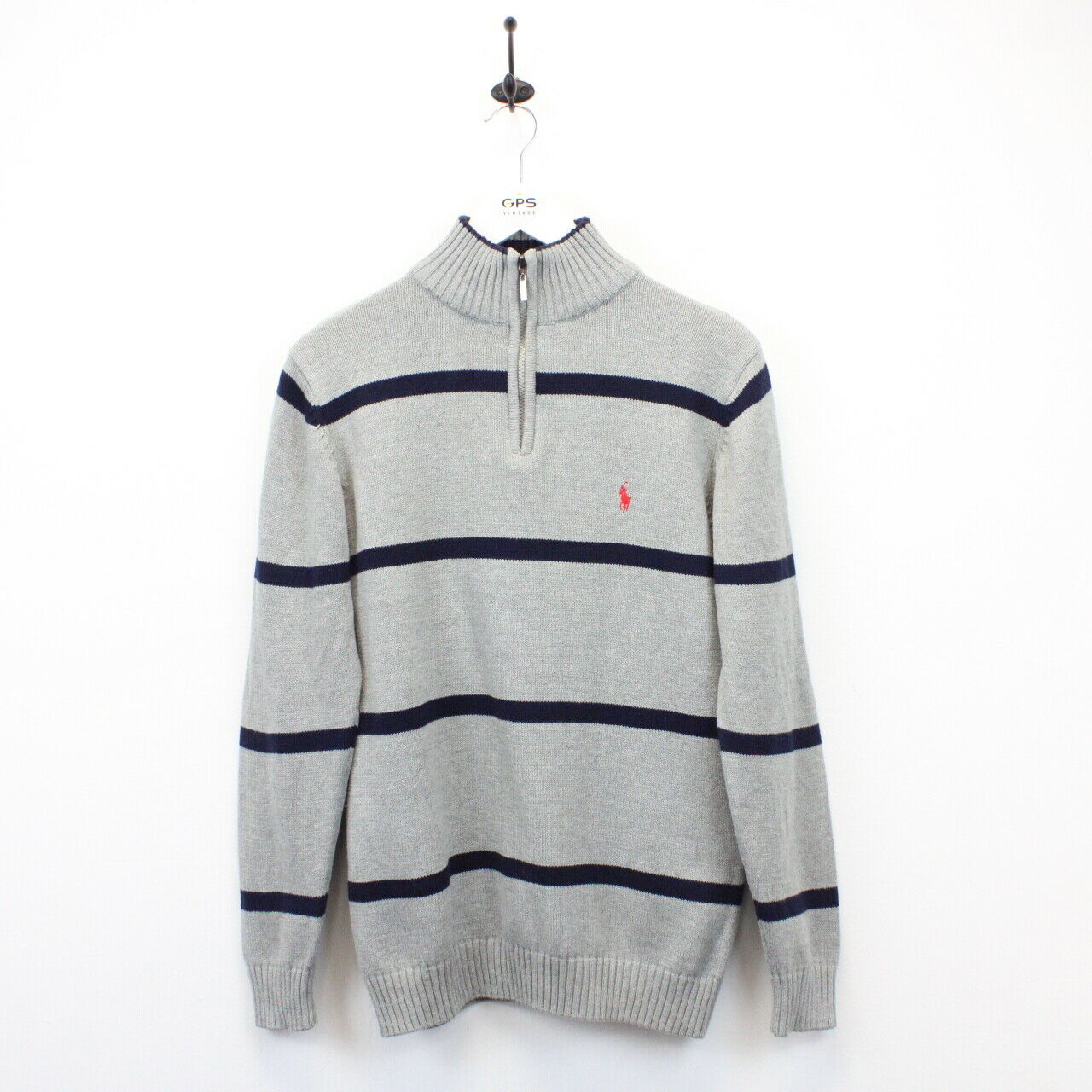 RALPH LAUREN 1/4 Zip Knit Sweatshirt Grey | Small