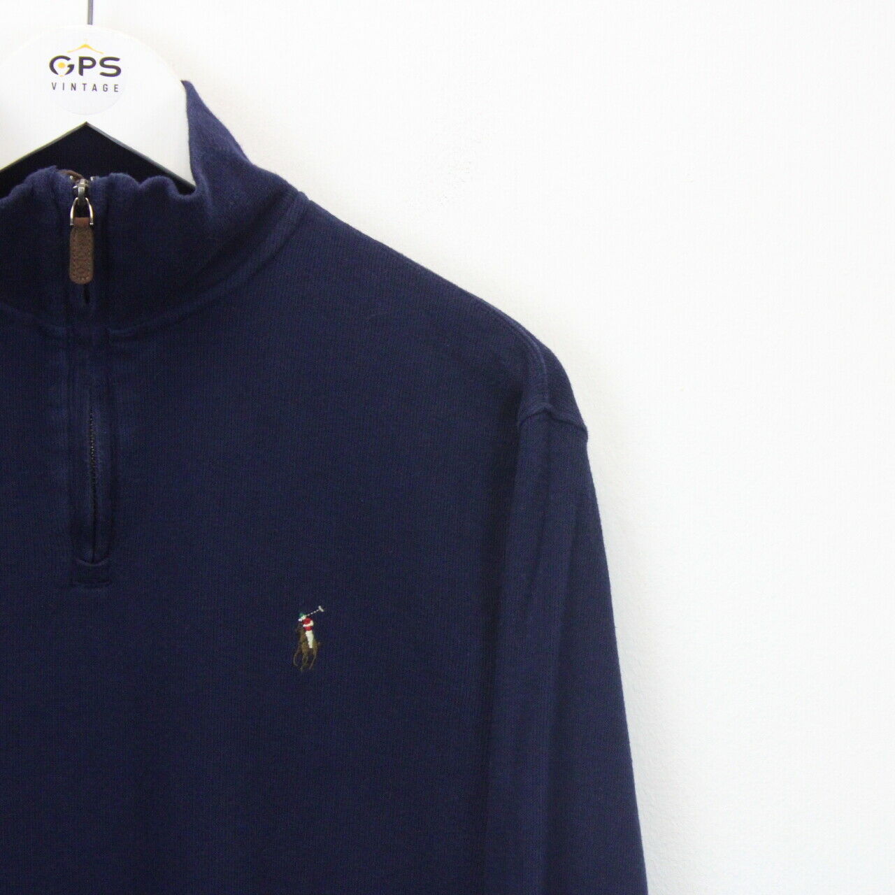 RALPH LAUREN 1/4 Zip Knit Sweatshirt Navy Blue | Small