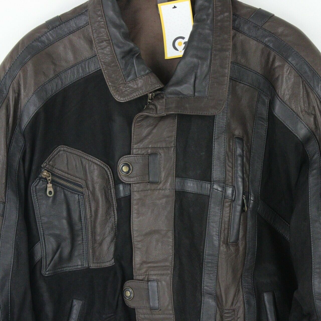 Mens 80s Leather Biker Jacket Brown | Large