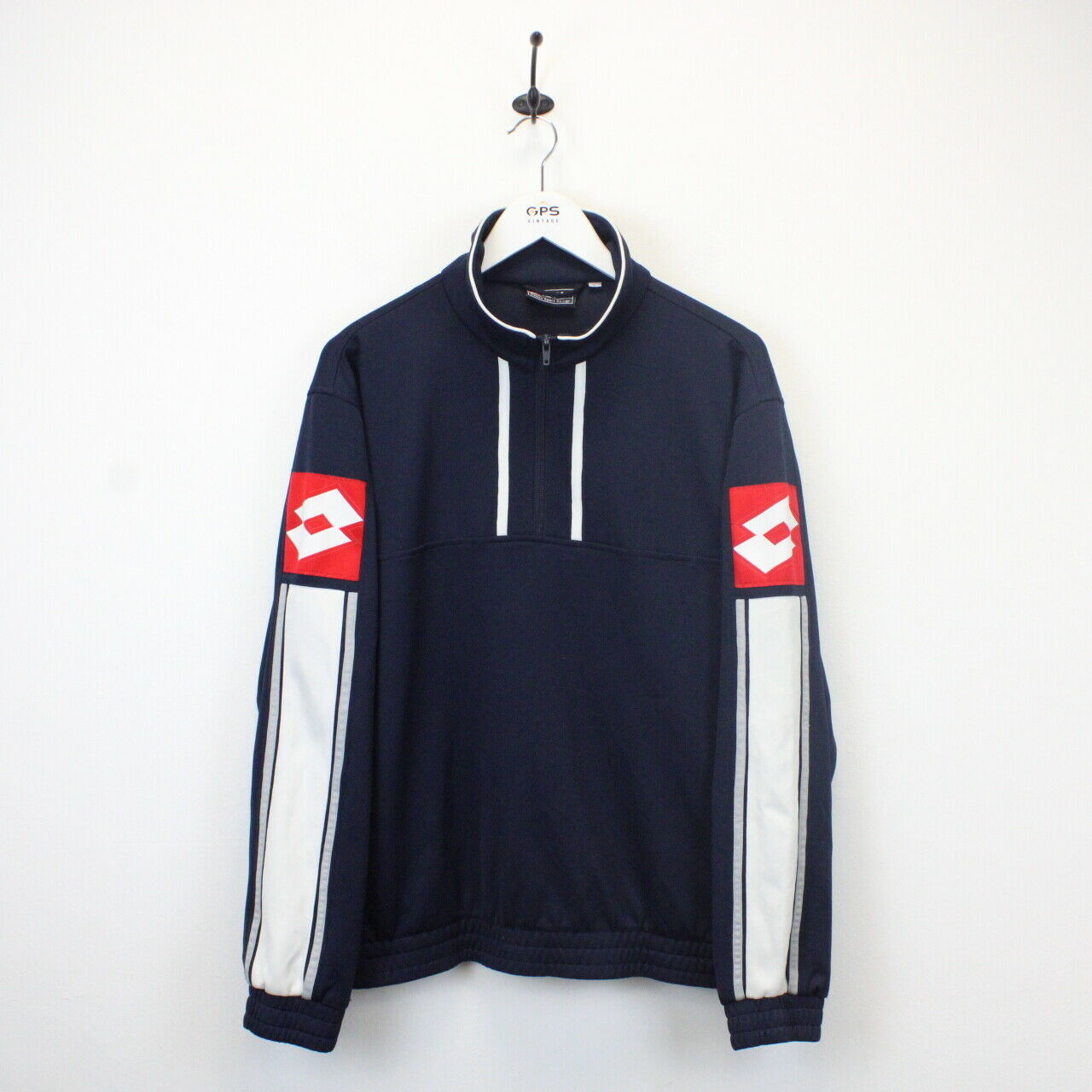 LOTTO 90s 1/4 Zip Sweatshirt Navy Blue | Large