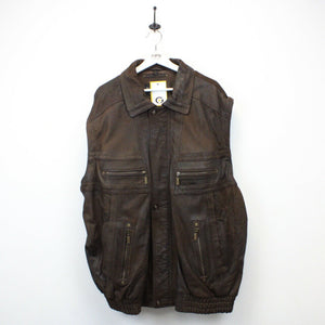90s Leather Biker Jacket Brown | XXL
