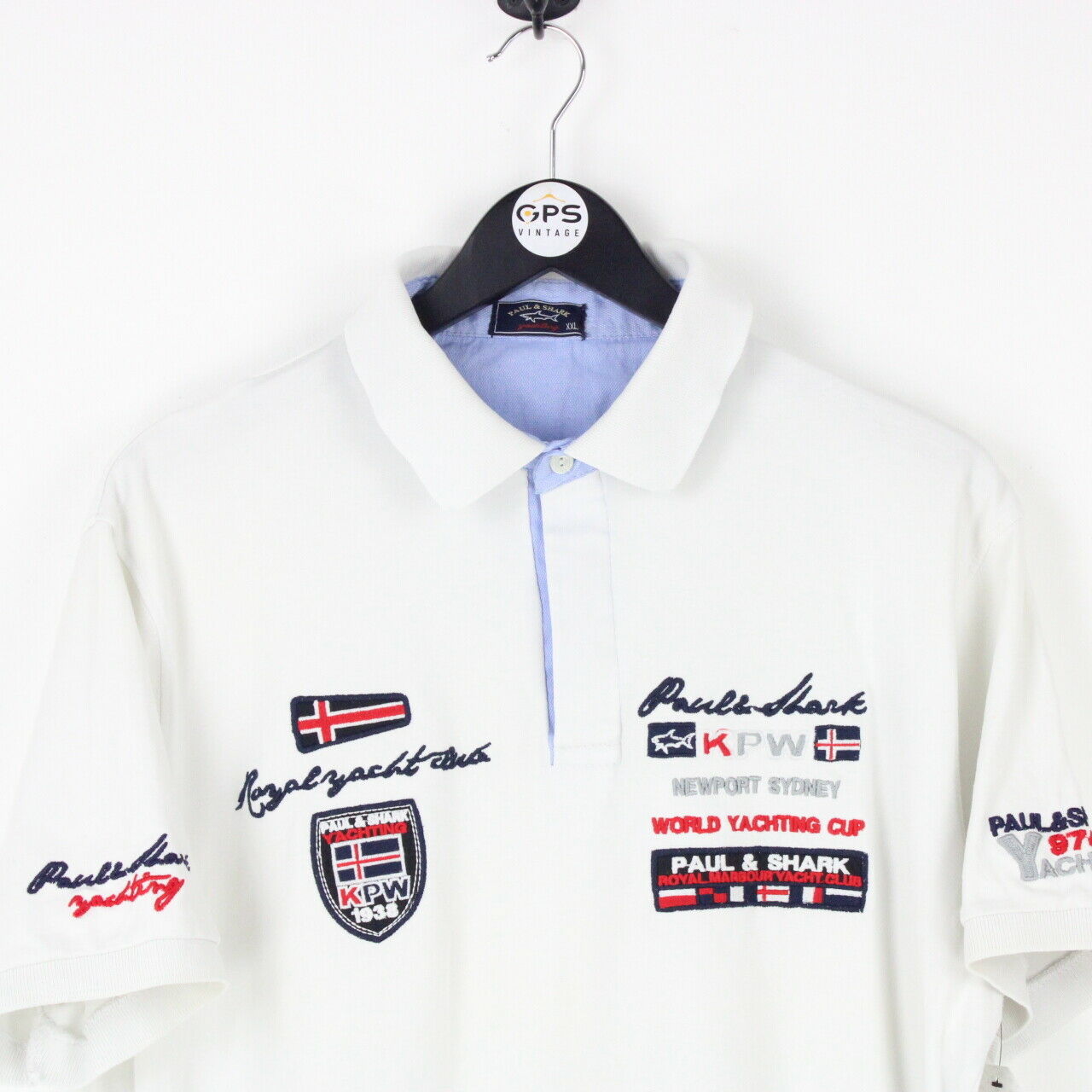Mens PAUL SHARK Polo Shirt White XXL GPS Vintage