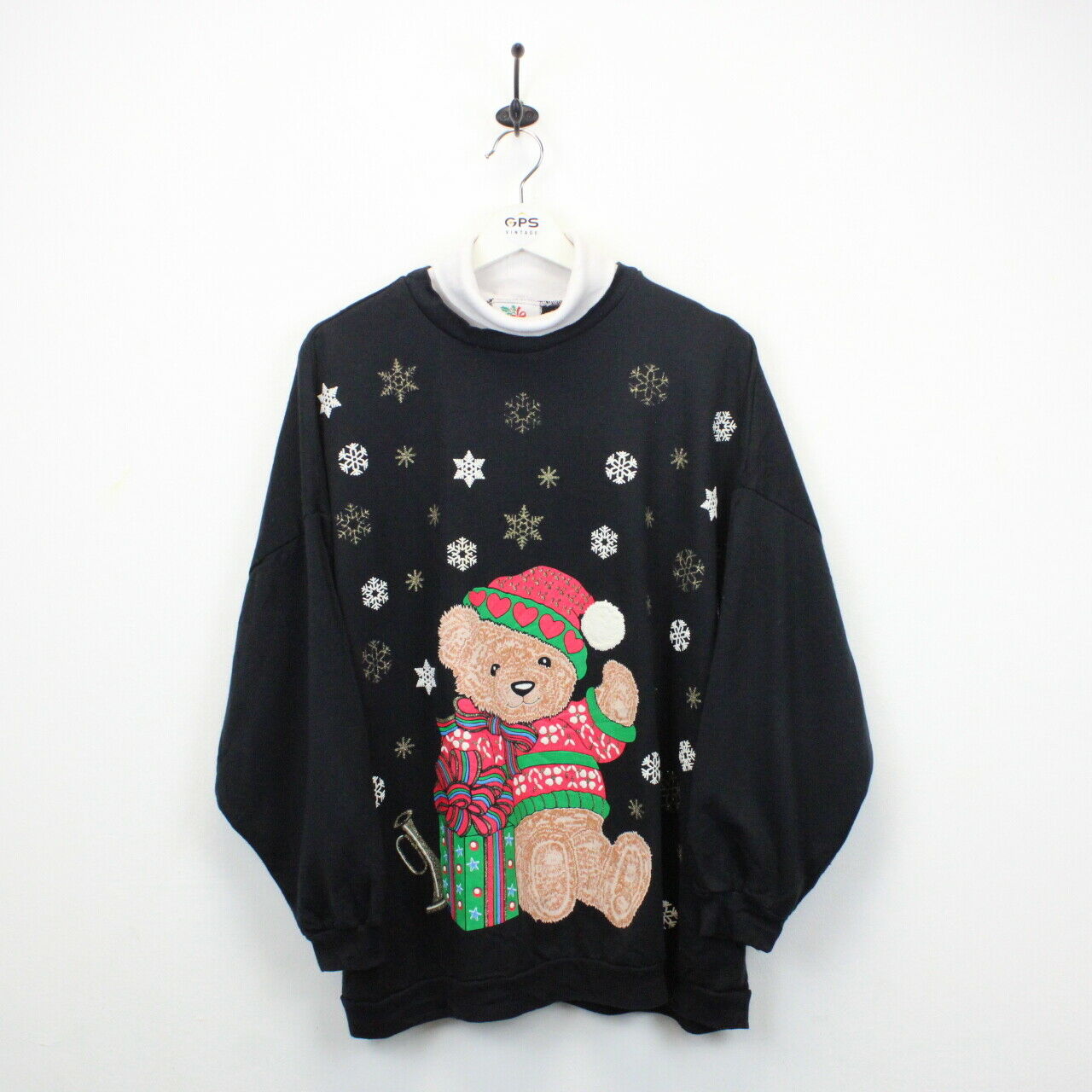 Womens 90s Christmas Sweatshirt Black | XL