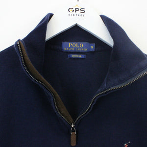 RALPH LAUREN 1/4 Zip Knit Sweatshirt Navy Blue | Small