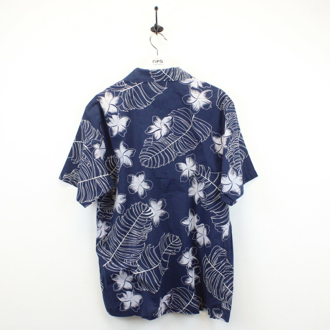 90s Hawaiian Shirt Navy Blue | Large